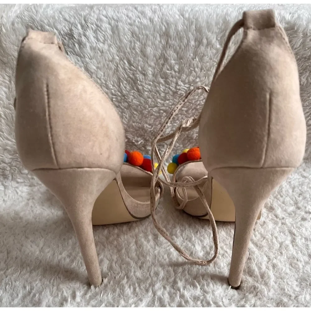 NWOB Hazel Pom Pom Embellished Heels by JUSTFAB